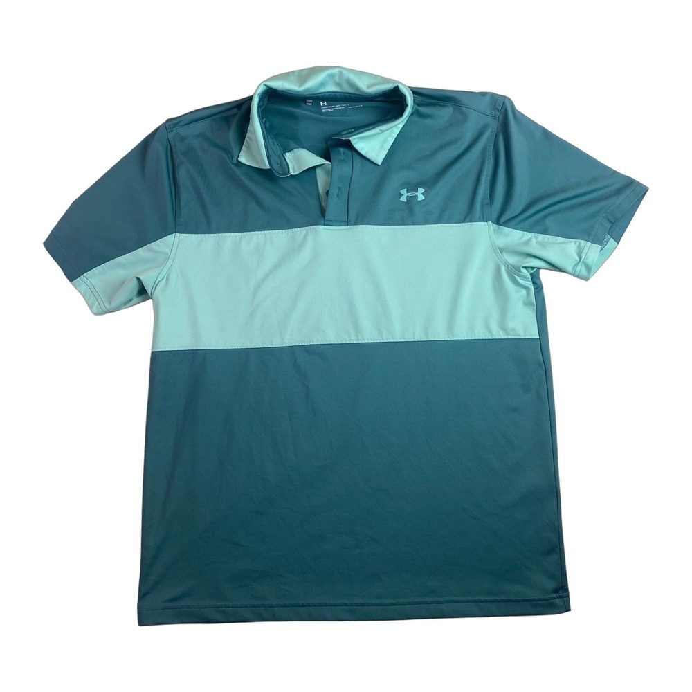 Under Armour Polo Shirt Men's Large Green Heatgear Short Sleeve Performance Golf